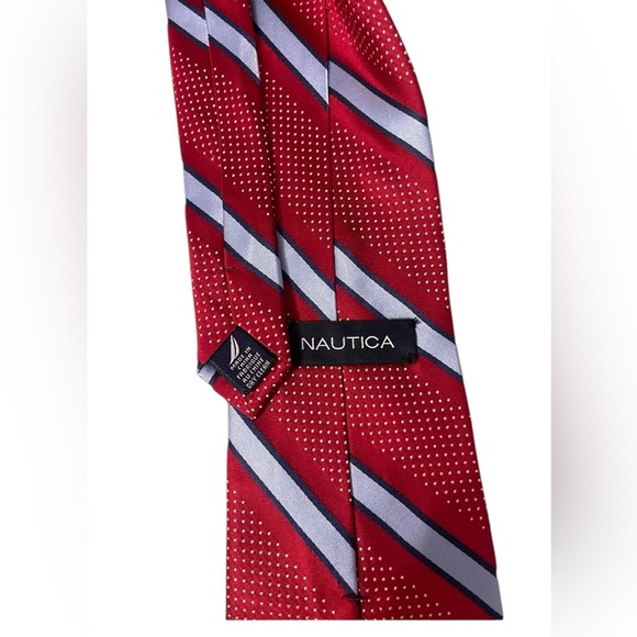 Nautica Men’s Ties Set of 2 Repp Necktie 100% Silk Red Striped Diamond L 57-58” - Picture 4 of 7